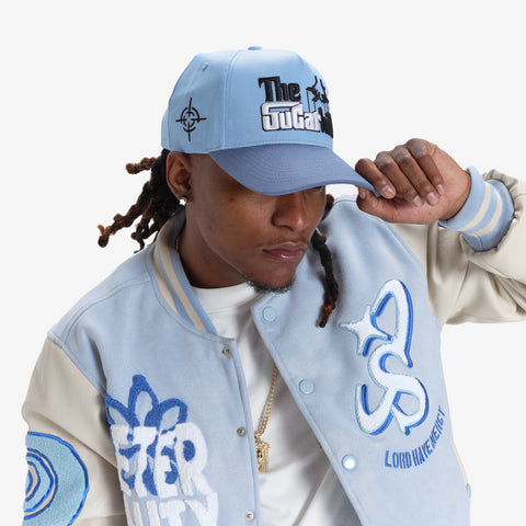 "Mercy" Suede Letterman Jacket (baby blue)