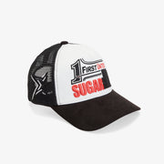 "Conspiracy" Suede Trucker Hat (black/white)