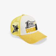 "Conspiracy" Corduroy Trucker Hat (gold/white)