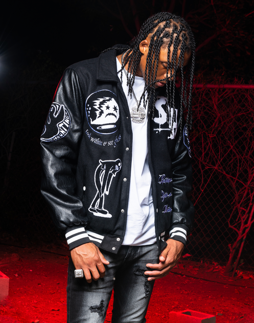 GHOSTS LETTERMAN JACKET (BLACK/BLACK) – Sugarhill