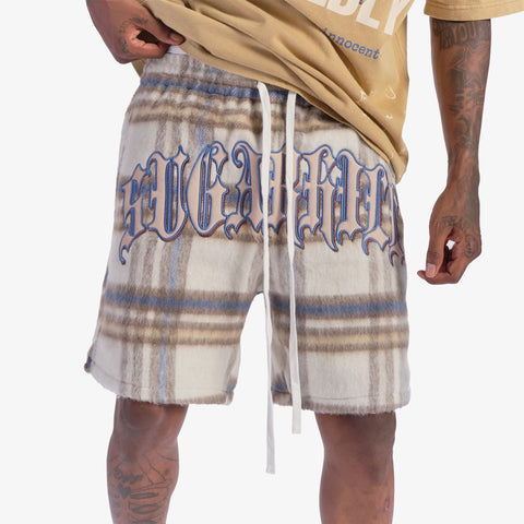 "Tudor" Mohair Shorts (tan plaid)