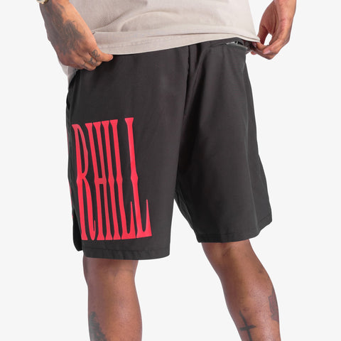 "Deco" Polyester Shorts (black/red)