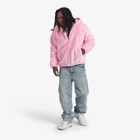 "Traces" Fur Zip-Up Hoodie (pink)