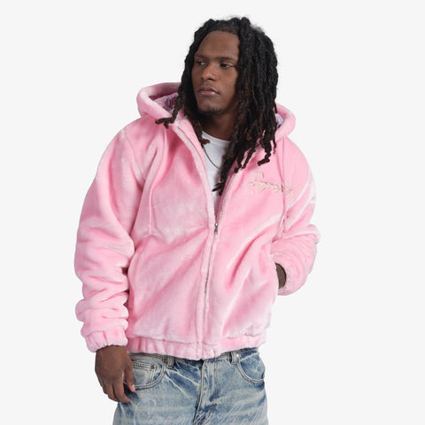 "Traces" Fur Zip-Up Hoodie (pink)