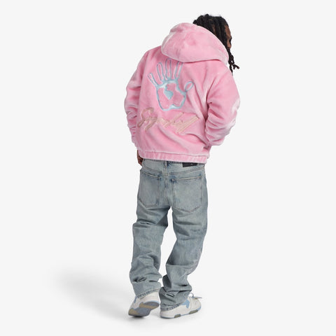 "Traces" Fur Zip-Up Hoodie (pink)