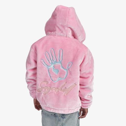 "Traces" Fur Zip-Up Hoodie (pink)