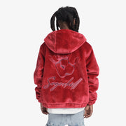 "Traces" Fur Zip-Up Hoodie (ruby red)