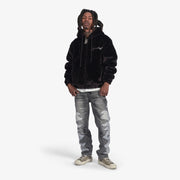 "Traces" Fur Zip-Up Hoodie (black)