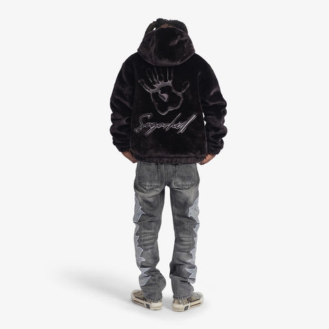 "Traces" Fur Zip-Up Hoodie (black)