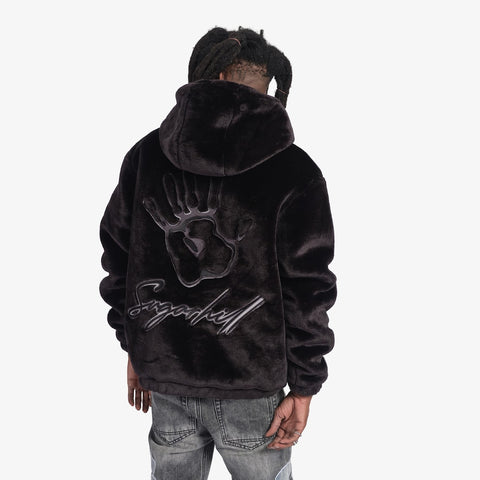 "Traces" Fur Zip-Up Hoodie (black)