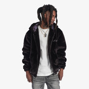 "Traces" Fur Zip-Up Hoodie (black)