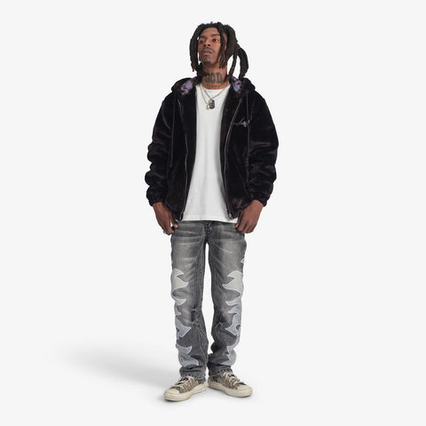 "Traces" Fur Zip-Up Hoodie (black)