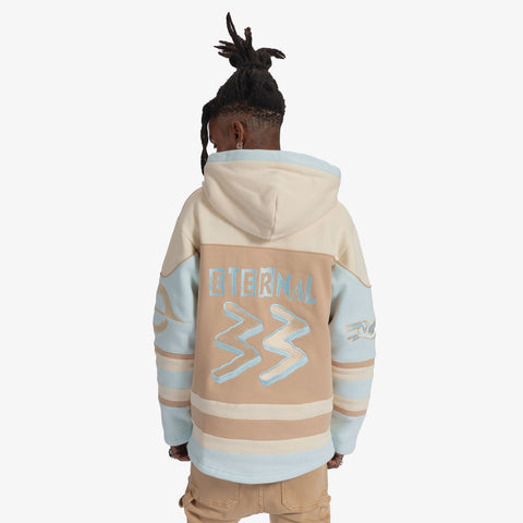 "Pressure" Hockey Hoodie (tan/baby blue)