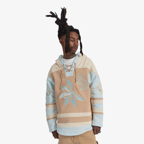 "Pressure" Hockey Hoodie (tan/baby blue)