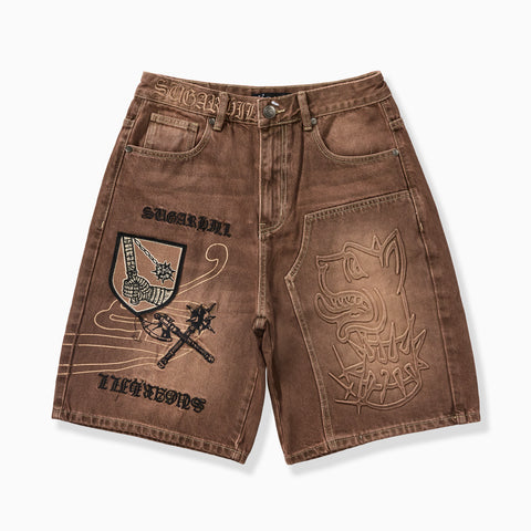 "Prince" Embossed Jorts (brown wash)