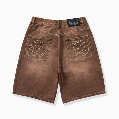 "Prince" Embossed Jorts (brown wash)