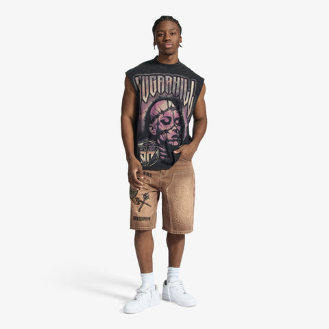 "Prince" Embossed Jorts (brown wash)