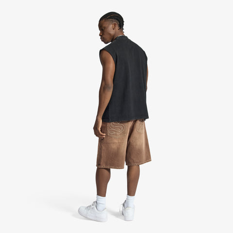 "Prince" Embossed Jorts (brown wash)