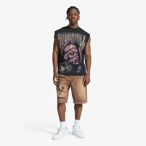 "Prince" Embossed Jorts (brown wash)