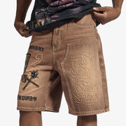 "Prince" Embossed Jorts (brown wash)
