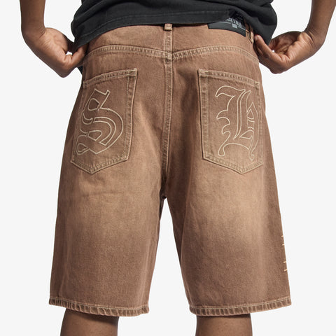 "Prince" Embossed Jorts (brown wash)