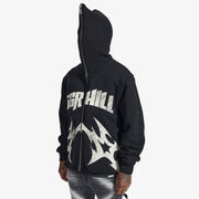 "Katana" Raw Hem Full Zip Hoodie (black)
