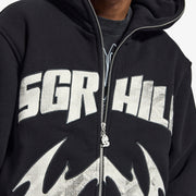 "Katana" Raw Hem Full Zip Hoodie (black)