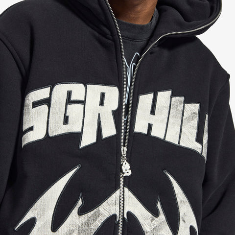 "Katana" Raw Hem Full Zip Hoodie (black)