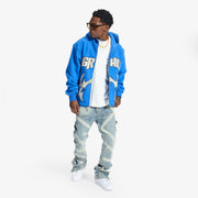 "Katana" Raw Hem Zip Hoodie (blue)