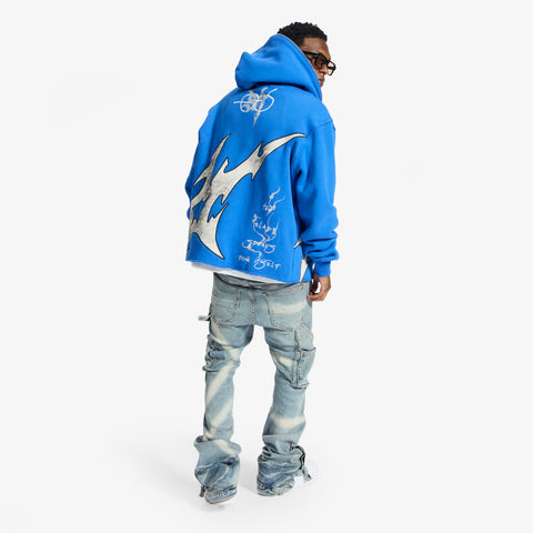 "Katana" Raw Hem Zip Hoodie (blue)