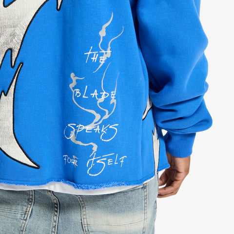 "Katana" Raw Hem Zip Hoodie (blue)
