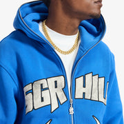 "Katana" Raw Hem Zip Hoodie (blue)