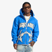 "Katana" Raw Hem Zip Hoodie (blue)
