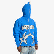 "Katana" Raw Hem Zip Hoodie (blue)