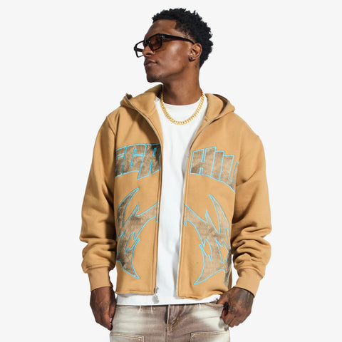 "Katana" Raw Hem Zip Hoodie (cedar)