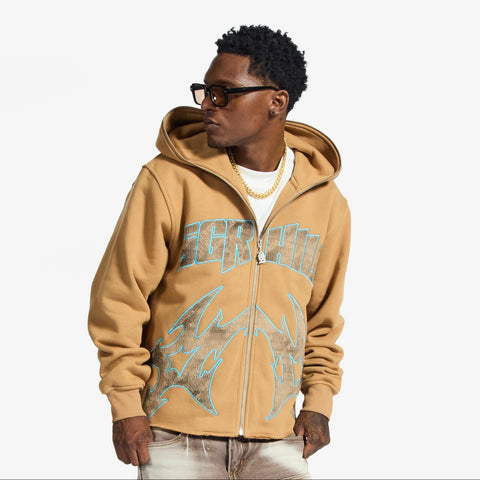 "Katana" Raw Hem Zip Hoodie (cedar)