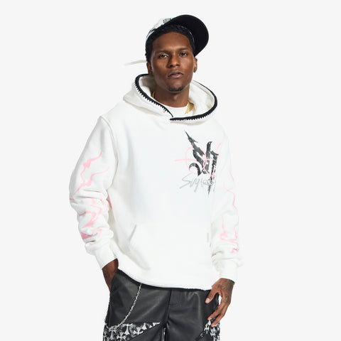 "Blade" Raw Hem Hoodie (white)