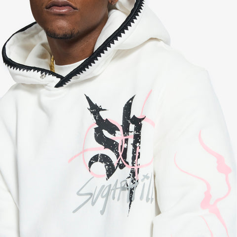 "Blade" Raw Hem Hoodie (white)