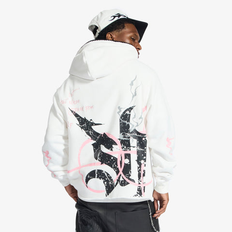 "Blade" Raw Hem Hoodie (white)