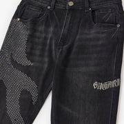 "Burn Pit" Rhinestone Stacked Jeans (black)