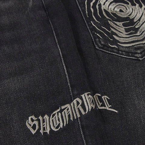 "Burn Pit" Rhinestone Stacked Jeans (black)