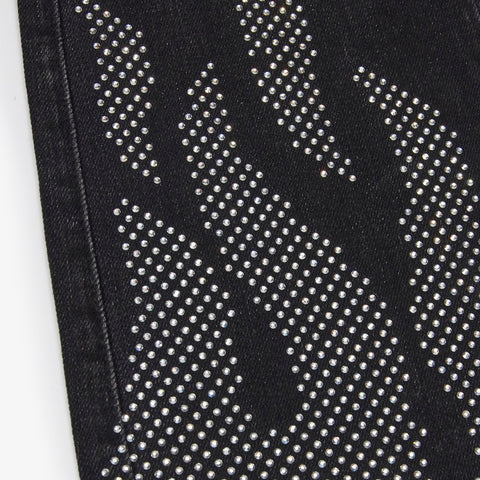 "Burn Pit" Rhinestone Stacked Jeans (black)