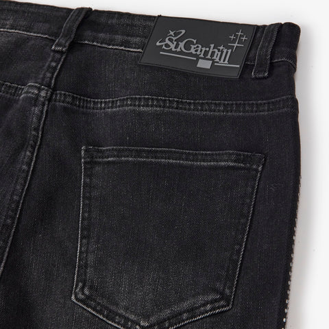 "Burn Pit" Rhinestone Stacked Jeans (black)