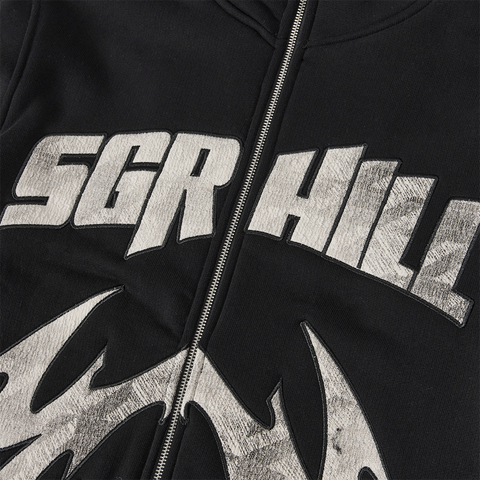 "Katana" Raw Hem Full Zip Hoodie (black)