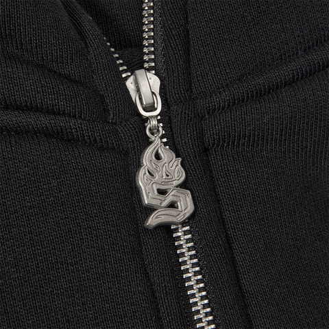 "Katana" Raw Hem Full Zip Hoodie (black)
