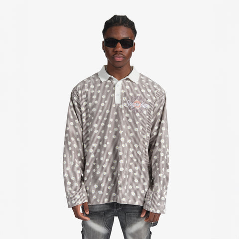 "Bloom" Long Sleeve Polo (grey)