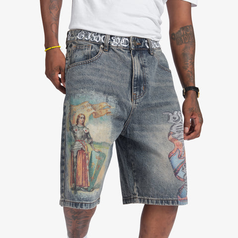 "Joan" Denim Shorts (wheat indigo)
