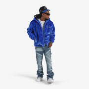 "Traces" Faux Fur Zip-Up Hoodie (royal blue)