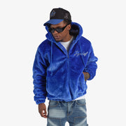 "Traces" Faux Fur Zip-Up Hoodie (royal blue)