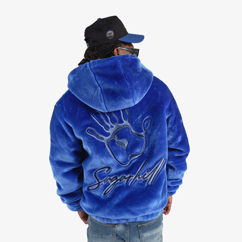 "Traces" Faux Fur Zip-Up Hoodie (royal blue)